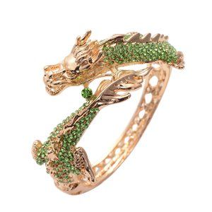 COPY - Amazing Green Austrian Crystal Dragon Hinged Bangle Bracelet in Gold B450